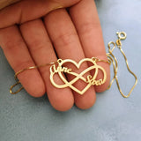 Personalized Boho Infinity Name Necklace Jewelry Double Name Heart Necklace