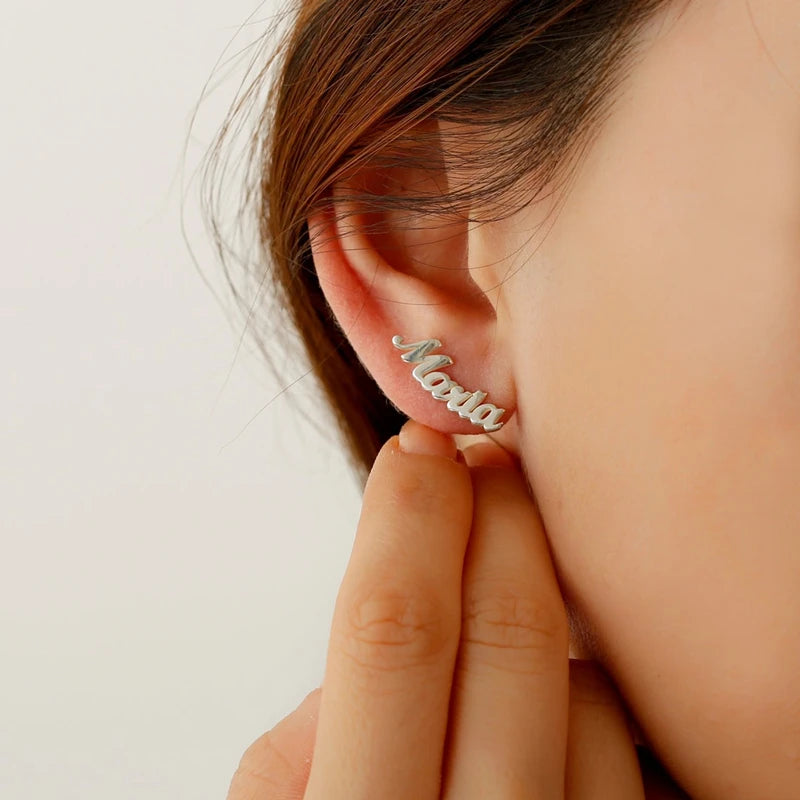 Custom Name Stud Earrings Personalized Initials Letters Nameplate Jewelry
