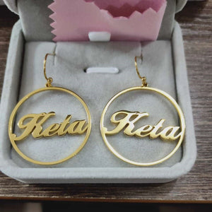 Custom Name Earrings for Women - Stainless Steel Teardrop Circle Drop Earrings