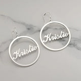 Custom Name Earrings for Women - Stainless Steel Teardrop Circle Drop Earrings