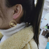 Custom Name Earrings for Women - Stainless Steel Teardrop Circle Drop Earrings