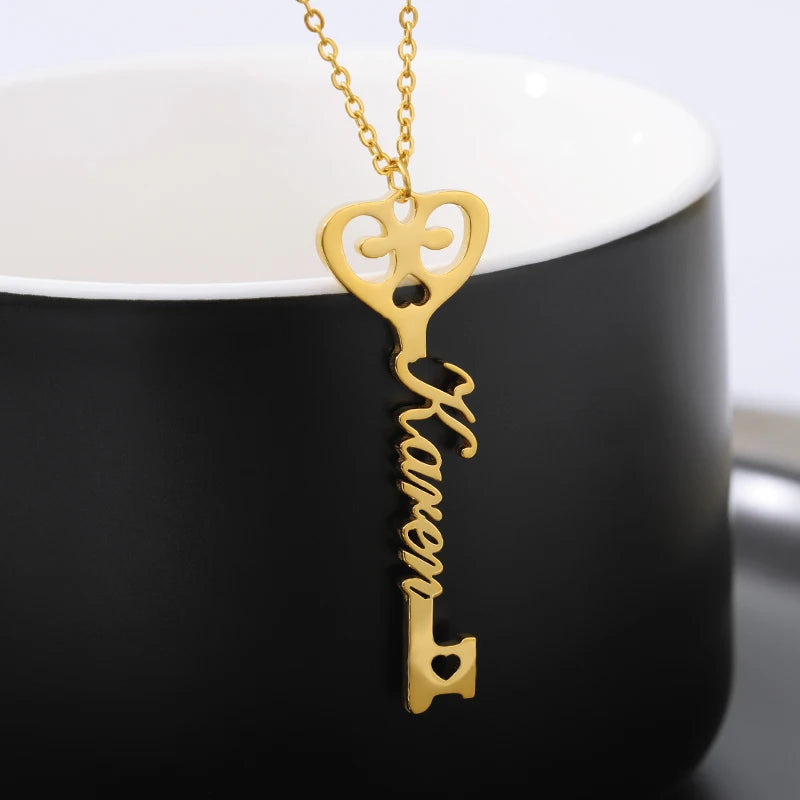 Personalized Wedding Key Name Necklace Stainless Steel