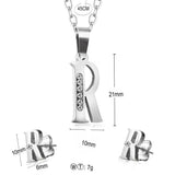 R Letter Necklace Earring Set Crystal Stone Jewelry Gift Women