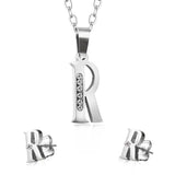 R Letter Necklace Earring Set Crystal Stone Jewelry Gift Women