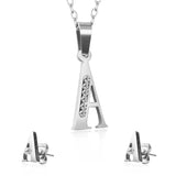 R Letter Necklace Earring Set Crystal Stone Jewelry Gift Women