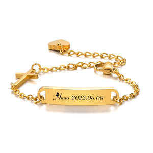 Personalized Newborn Baby Bracelet with Cross Evil Eye Charm