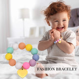 Coin Charm Bracelets for Kids, Pink Silicone Beads Bracelets