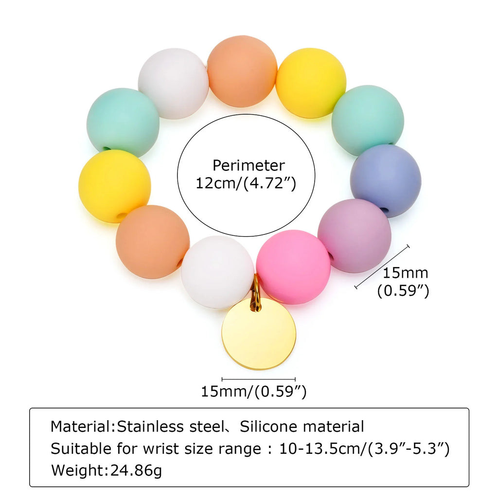 Coin Charm Bracelets for Kids, Pink Silicone Beads Bracelets