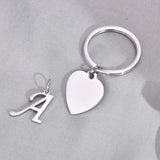 Stainless Steel A-Z 26 Initial Letter Love Heart Keychain