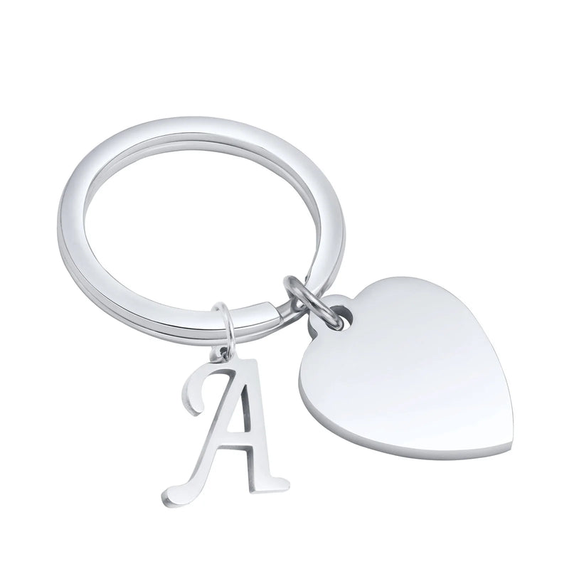Stainless Steel A-Z 26 Initial Letter Love Heart Keychain