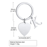 Stainless Steel A-Z 26 Initial Letter Love Heart Keychain