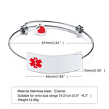Women's Medical Alert ID Bracelet, Stainless Steel Cuff Bangle, Custom ICE Info