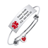 Women's Medical Alert ID Bracelet, Stainless Steel Cuff Bangle, Custom ICE Info