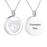 Pet Paw Print Heart Cremation Urn Locket Necklace