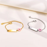 Engraved Baby Name Bracelet, Flower Stainless Steel Chain, Personalized Gift