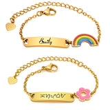 Engraved Baby Name Bracelet, Flower Stainless Steel Chain, Personalized Gift