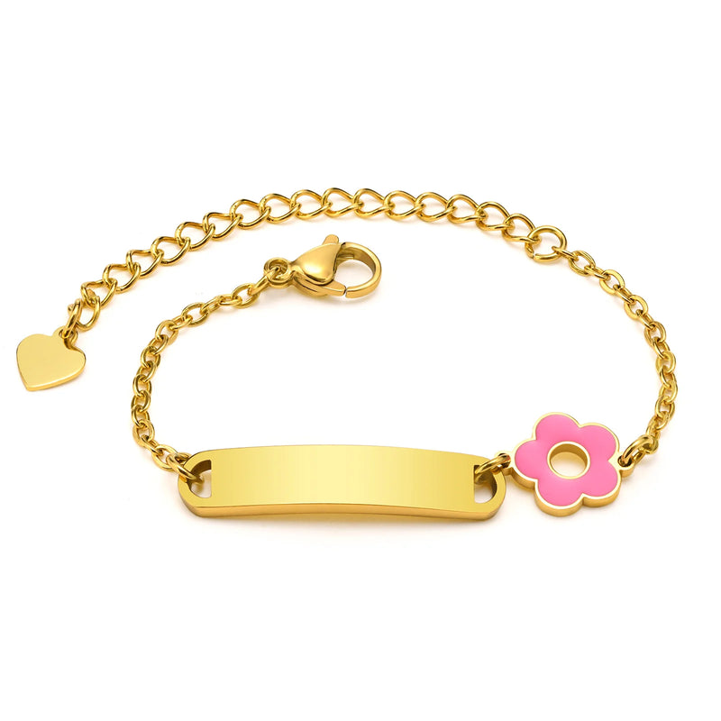 Engraved Baby Name Bracelet, Flower Stainless Steel Chain, Personalized Gift