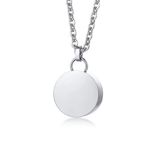 Engraved Round Tag Cremation Urn Pendant Necklace - Stainless Steel