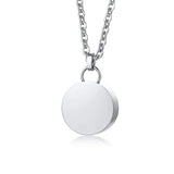 Engraved Round Tag Cremation Urn Pendant Necklace - Stainless Steel
