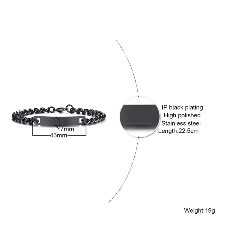 Engraved Couple ID Bracelets Stainless Steel Chain