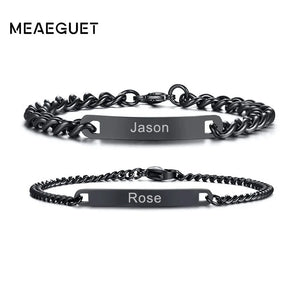 Engraved Couple ID Bracelets Stainless Steel Chain