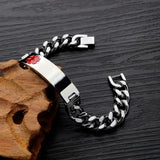Engraved Medical Alert Bracelet Men Stainless Steel Chain Emergency Jewelry