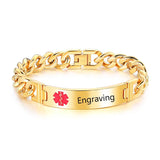 Engraved Medical Alert Bracelet Men Stainless Steel Chain Emergency Jewelry