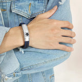 Medical Alert ID Bracelet, Steel Type 1 Diabetes Leather Wristband