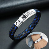 Medical Alert ID Bracelet, Steel Type 1 Diabetes Leather Wristband
