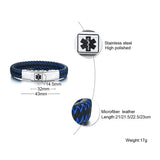 Medical Alert ID Bracelet, Steel Type 1 Diabetes Leather Wristband