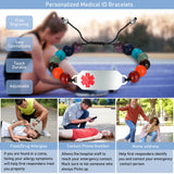 Engraved Medical Alert ID Bracelet for Women, Beaded Chain