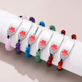 Engraved Medical Alert ID Bracelet for Women, Beaded Chain