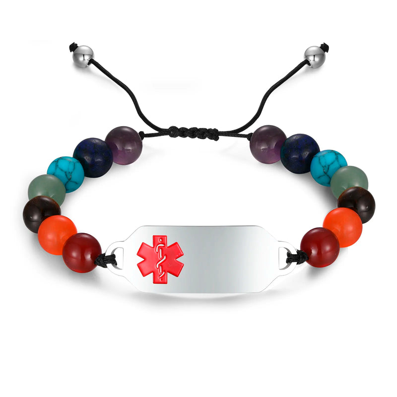 Engraved Medical Alert ID Bracelet for Women, Beaded Chain