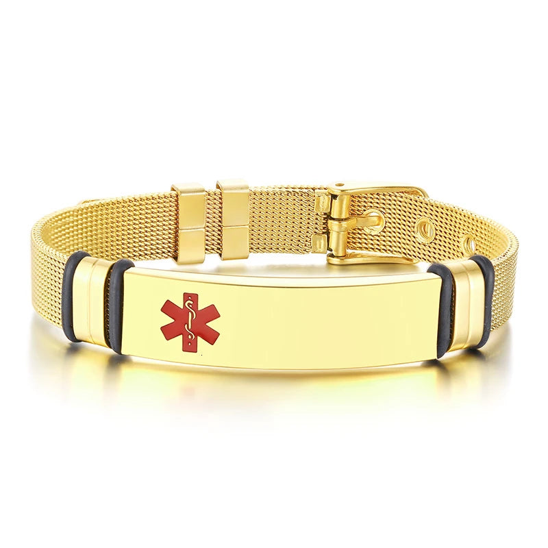 Engraved Medical Alert ID Bracelet for Men Women - Diabetes Stainless Steel