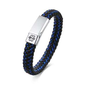 Men's Black Leather Bracelet with Stainless Steel Buckle