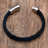 Men's Black Leather Bracelet with Stainless Steel Buckle