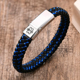 Men's Black Leather Bracelet with Stainless Steel Buckle