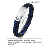 Men's Black Leather Bracelet with Stainless Steel Buckle
