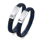 Men's Black Leather Bracelet with Stainless Steel Buckle