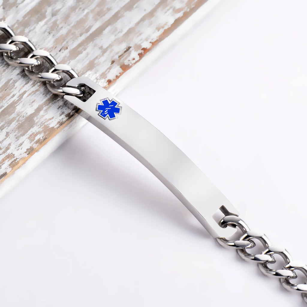 Stainless Steel Medical Alert ID Bracelet - Type 1 Diabetes
