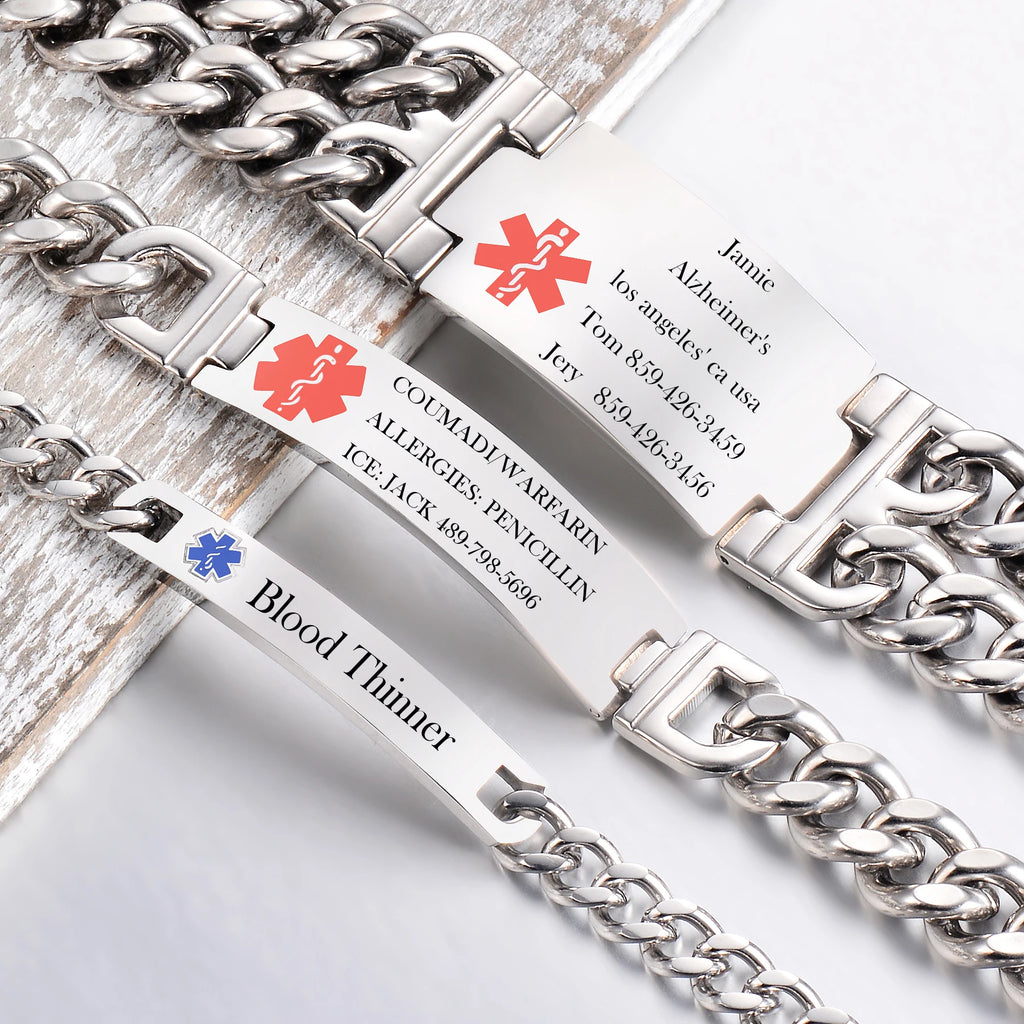 Stainless Steel Medical Alert ID Bracelet - Type 1 Diabetes