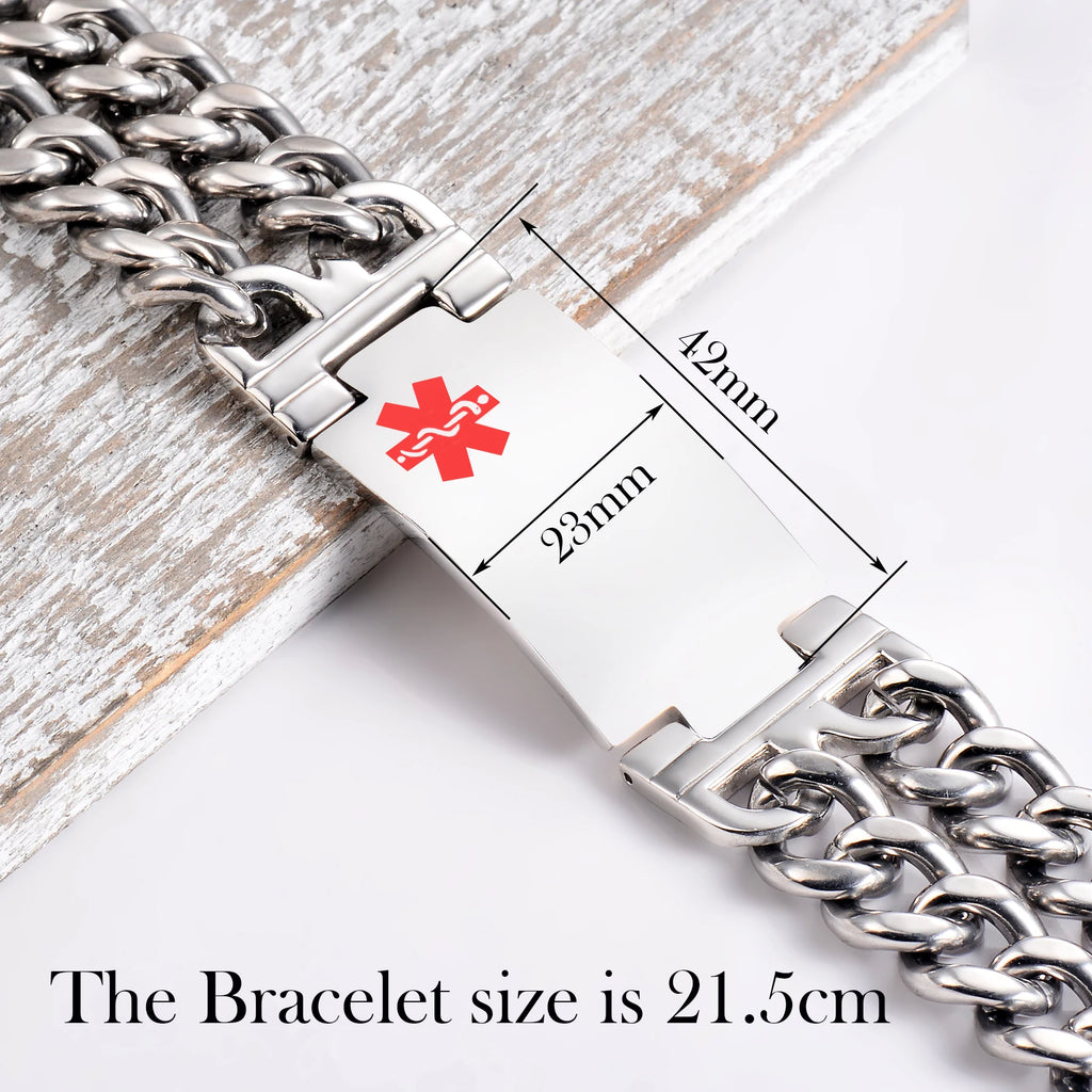 Stainless Steel Medical Alert ID Bracelet - Type 1 Diabetes