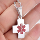 Personalized Stainless Steel Cross Diabetic Medical Alert ID Necklace