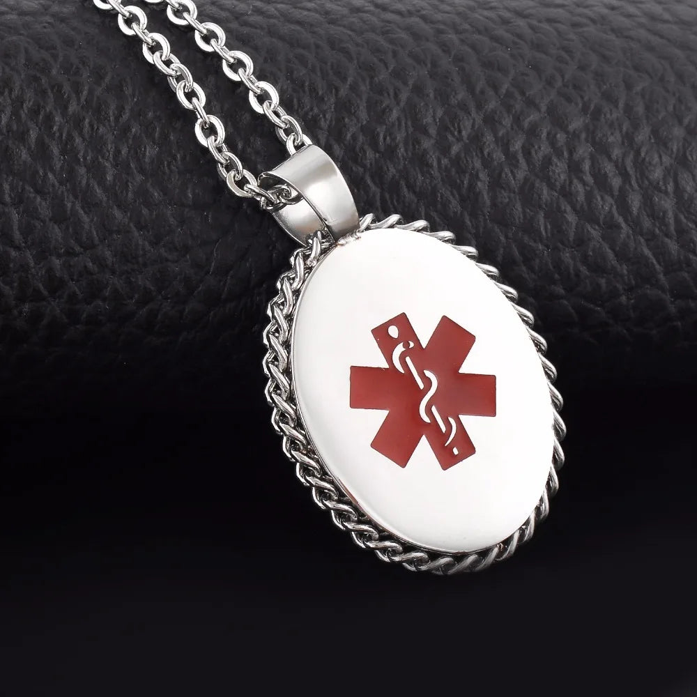 Engraved Stainless Steel Oval Medical Alert ID Necklace