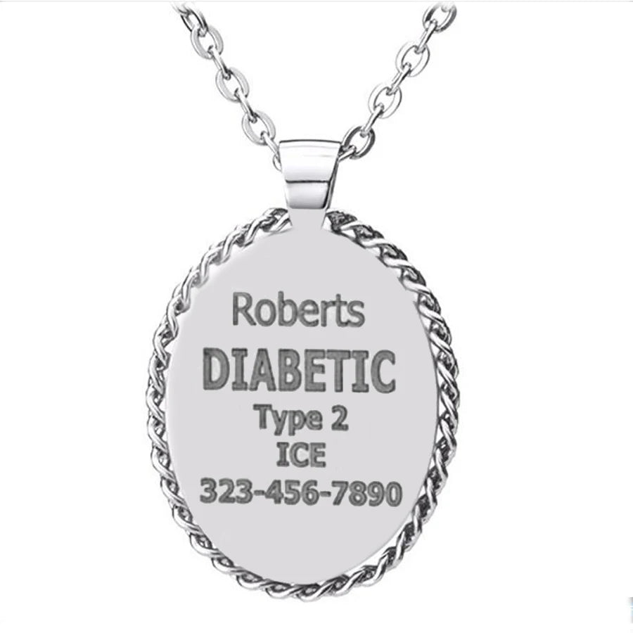 Engraved Stainless Steel Oval Medical Alert ID Necklace