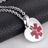 Personalized Heart Medical Alert ID Necklace Engraved Dog Tags Pendant