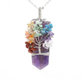 7 Chakra Tree of Life Raw Quartz Pendant Necklace