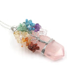 7 Chakra Tree of Life Raw Quartz Pendant Necklace