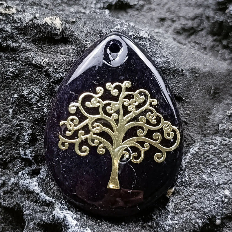 Natural Stone Jade Water Drop Pendant Unisex Tree of Life Healing Jewelry