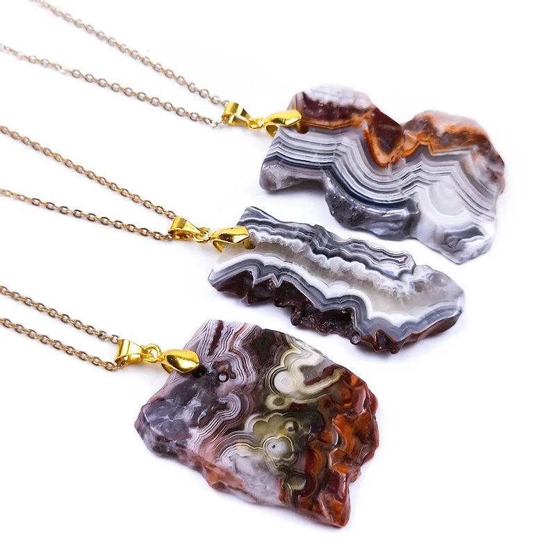 3Pcs Natural Stone Agates Pendant Healing Chakra Men Women